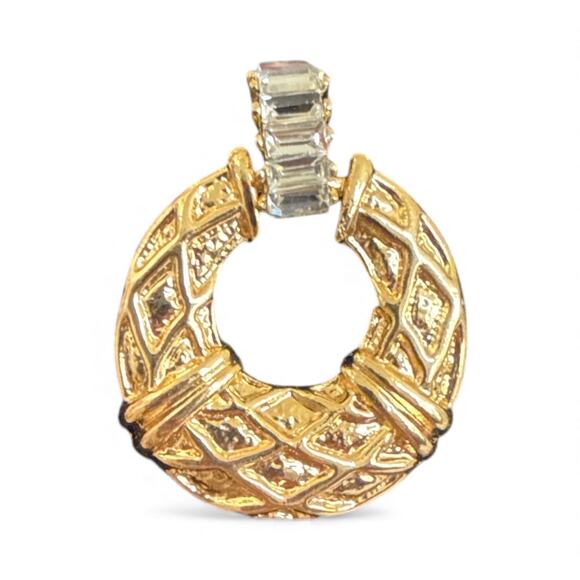 CZ Pave Bar Textured Hoop Drop Earrings NWT - Picture 2 of 4